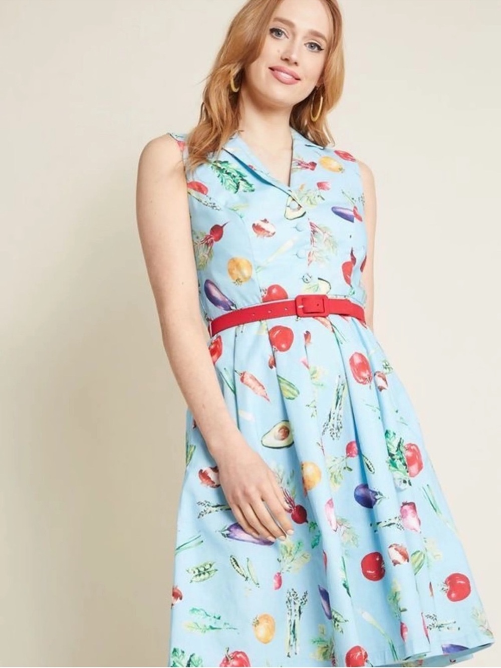 ModCloth Fit & Flare Vegetable Veggie Print It’s an Inspired Taste Dress *FLAWS